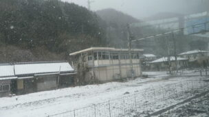 新見駅付近は激しい雪だった